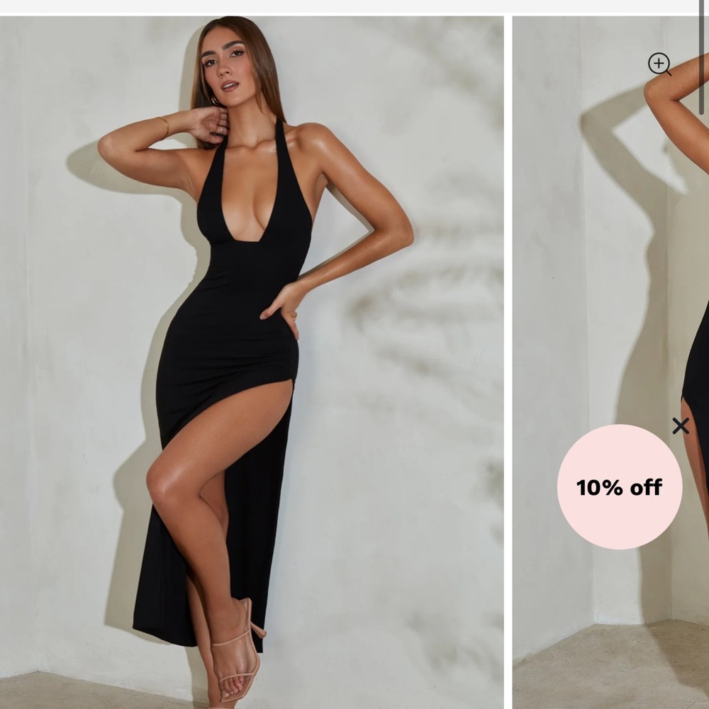 Oh Polly MEI High Split Halter Neck Maxi Dress in Black